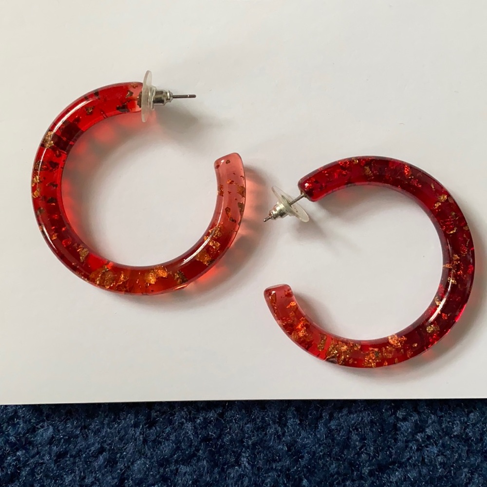 Anthropologie Red Hoop Earrings